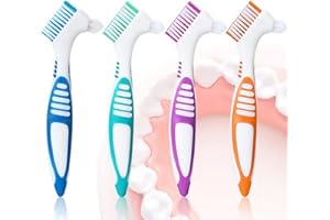 Heanvmyss Cepillos de Dientes para Prótesis,4 Piezas Cepillo Limpiador para Ortodoncia,Cepillo para Dentadura Portátiles Kit,Cepillos de Prótesis Portátiles de Doble Punta para Dentaduras Cuidado