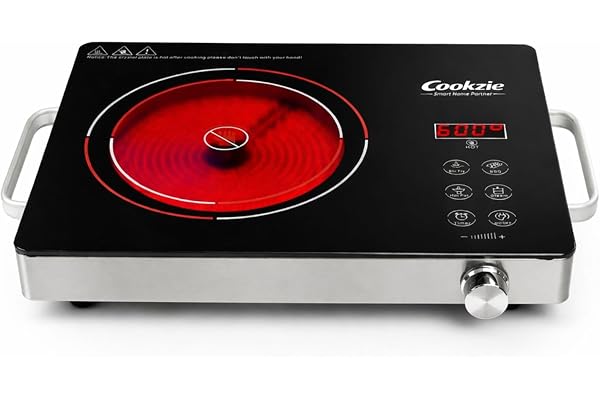 Cookzie 2200-watt Inferno Infrared Cooktop With Grill Digital Display, Touch Control, 4 Preset Functions, Portable Electric Induction for All Utensils 1 Year Warranty, Black