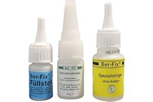 Ber-Fix Primer Füllstoff Set S Schweißnaht Kleber aus Berlin 10g Industriekleber + 15g Granulat + 5ml Primer für alles ein echter 2k Kunststoff Kleber (PE PP Silikon Gummi PVC Metall) + Reiniger