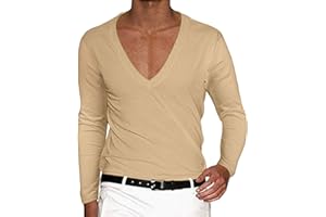 Mymyguoe Maglietta da uomo a maniche lunghe con scollo a V profondo, slim fit, per uomo, felpa fitness, adatta per allenamento a maniche lunghe, camicia casual
