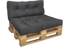 VOUNOT® Cojines para Palets 2-Piezas Set, Impermeable para Interior y Exterior, Cojín de Asiento 120x80 cm, Respaldo 120x40 cm, Gris