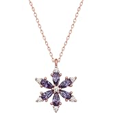 NEREZE 925 Sterling Silver Purple Stone Lotus Camellia Flower Necklace