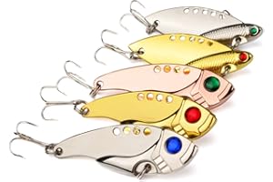 OriGlam 【Happy Shopping Day】 5 esche da pesca in metallo VIB con esche rigide, cucchiai da pesca da nuoto, occhi 3D, con ganci per spigoli, trote, scorfani, acqua salata d'acqua dolce