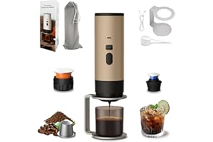 Générique 3 En 1 Machine a Cafe Portable, Machine à Café Expresso électrique Avec Écran LED et Réservoir 90ml, Auto-Chauffante, Avec USB-C, Compatible Café Moulu & Capsules (Champagne)