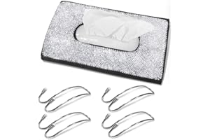 AFUNTA - Scatola per fazzoletti da appendere con 4 ganci per auto in acciaio inox, in pelle PU, con clip per parasole per camion e auto