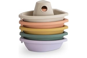 Mushie Giocattolo da bagno 5 Barca Giochi bagnetto Giocattoli da Bagnetto per Bambini | Realizzato in plastica PP per il divertimento nella vasca da bagno | Prodotto in Danimarca (Rustic)