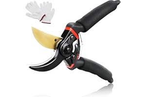 ONTHIS Professional Garden Secateurs, 8 Inches Premium SK5 Carbon Alloy Steel Bypass Pruning Shears, Gardening Hand Pruner with Sponge Handle Protector and Garden Gloves for Fruit Branch, Hedge, Bouquet