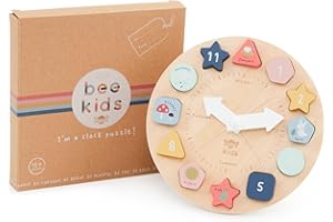 Just bee kids Wooden Shape Sorter Clock | Toys For 1 Year Old Girls, Boys | Soft Pastel Colours | Plastic-Free | Baby Shape Sorter Toy | Rounded Edges | 1st Birthday Gifts