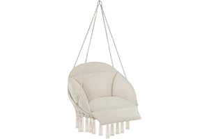 tectake® Columpio Jardín Exterior, Silla Colgante con Cojín Grueso Extraíble, Sillón Balancín con Robustas Cuerdas de Sujeción y 2 Anillas de Fijación, Hamaca Colgante para Interior y Exterior - beige