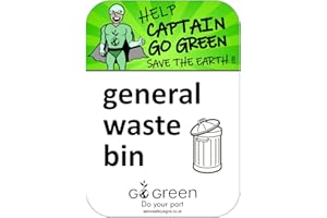 ASTON SAFETY SIGNS General waste bin recycling sign - Self adhesive vinyl sticker - Size 100mm x 140mm - Encourage children to recycle with these 'Captain Go Green' recycling stickers (1)