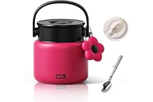 EUAKEE Termos na żywność 800 ml, Pojemnik obiadowy ze stali nierdzewnej 316 z łyżką, Hermetyczny termos obiadowy, Szeroki otwór, Lunchbox termiczny dla dzieci i dorosłych, na zupy (Czerwony)