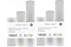 VITAL VAC Rouleaux de Mise sous Vide Alimentaire | 6 Rouleau De [15cm + 20cm + 28cm] x300 cm | Pour Machine Mise Sous Vide | Pour Conservation, Congélation et Micro-ondes