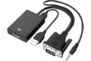 DOMICUBES HDMI to VGA Adapter, 1080P HDMI Female Input to VGA Male Converter with 3.5mm Audio Jack and Power Cord, Vga to Hdmi Converter Compatible with TV Stick HDTV Computer Laptop Monitor Projector Xbox