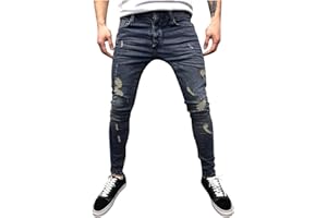 LAOLUO Jean Troué Homme Mode Skinny Slim Fit Pantalon Denim Styles Déchiré Sport Trousers avec Fermeture Éclair Casual Mode Survetement Pants Jogging Trekking Outdoor Travail Cargo Vintage Sweatpants