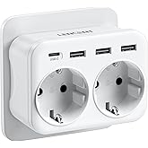 LENCENT Ladron Enchufe USB 4000W, Enchufes 6 en 1, 2 Tomas de CA, 3 USB y 1 Tipo C, Ladron Enchufe Multiple Pared con USB, Ca
