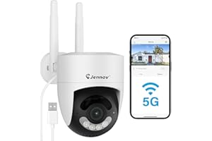 Jennov 2K Telecamera WiFi Esterno, 360° PTZ Videocamera Sorveglianza Esterno con Registrazione 24/7, Visione Notturna Colori, Rilevamento del Movimento, Tracciamento Automatico, Compatibile con Alexa