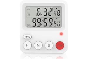 XREXS Timer da cucina digitale, 2 canali a comando individuale, volume regolabile, Conteggio su/giù, Timer di conto alla rovescia ciclico per cucine, palestre, aule scolastiche, saloni di bellezza