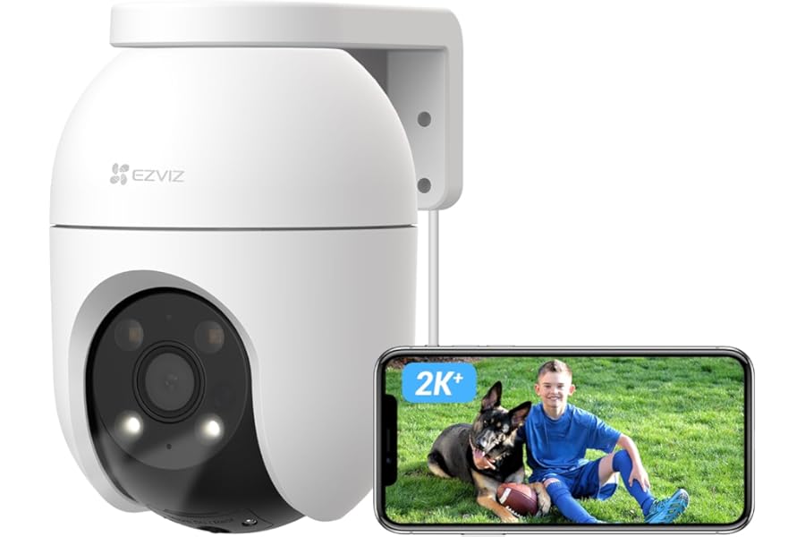 EZVIZ 2K+ Outdoor Wi-Fi Camera, Motorized Outdoor Camera with 360° Coverage, Color Night Vision, People/Vehicle Detection, Car Zoom Tracking, Alexa/Google, C8c 4MP