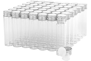 CADBIBE Fiale di Vetro da 20 ml con Tappi a Vite e Tappi di Plastica, Flacone del Campione di Liquido Piccolo Trasparente, Flacone a Prova di Perdite, 50 Pezzi