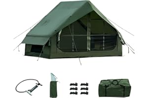 WALDWANDER Tente de camping gonflable avec pompe à main - Montage facile - Imperméable - Coupe-vent - Tente gonflable d'extérieur - 2 à 10 personnes - Oxford Glamping