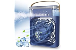 RUUTCASY Tragbarer Klimaanlagen Ventilator,USB-betriebener Luftkühler, Luftbefeuchter,7 LED Luftkühler Klein mit 3 Geschwindigkeiten, ultra-leiser Kühlventilator für Familie, Reisen, Büro