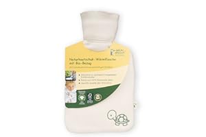 GRÜNSPECHT Botella de agua caliente de caucho natural con funda ecológica blanca 100% algodón GOTS, pequeña, para niños y adultos (644-00)