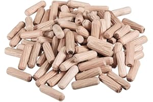 TERF® 200 Pcs Wooden Dowel Pins 8mm X 25mm Wood Dowels Solid Hard Wood Dried Fluted Beveled Hardwood Rods Furniture for Professional Carpenters DIY and Craft Projects