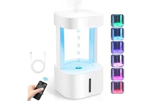 LMYSUFI Anti-Schwerkraft Wassertropfen Luftbefeuchter, Leiser Kühlnebel Luftbefeuchter 580 ML, Aromatherapie ätherisches Öl Diffusor mit 7 Farblichter, Nano Nebel, für Schlafzimmer, Kinderzimmer (A)