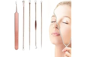 ELLOLIFE 【5 piezas】Extractor de Puntos Negros Kit, Herramientas para eliminar puntos negros de Acné para Quita Espinillas Granos Comedones, Profesional Para Tratamiento de Puntos Negros