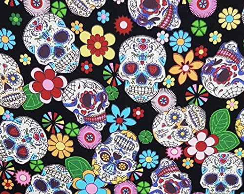 Rose & Hubble – Día de Muertos – Day Of The Dead – 112 cm 100% Popeline Druck – Meterware schwarz