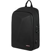 Coverzone EVA Sert Kabuk Motosiklet Sırt &Ccedil;antası, Siyah, USB Girişli, Şifreli Kilitli, Notebook ve Tablet B&ouml;lmeli, Gizli Arka