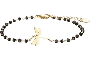 pengjin-Bracciale con ciondolo a quadrifoglio portafortuna, in acciaio inox, con perline nere, semplice braccialetto portafortuna