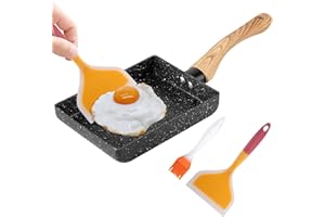 BAIFULAI Tamagoyaki patelnia 18 x 13 cm, nieprzywierająca, japońska patelnia Tamagoyaki, prostokątna, z drewnianym uchwytem, nieprzywierająca patelnia do jajecznicy, w zestawie szczotka do oleju,