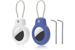 NODCOWS 2PCS Llavero para Airtag com Cable Metálico de Acero, Funda Protector Secure Holder para Apple AirTag, Anti Rrobo Resistente a los arañazos para Niños, Mascota, Mochilas, Equipaje - Azul&Blanco