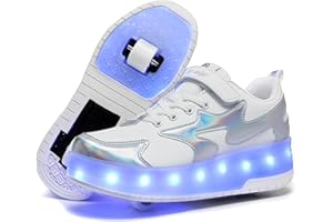 ROLLTONGOZ Boys and Girls LED Roller Skates Shoes with Double Wheels Trainers Technical Retractable Skateboarding Shoes for Kids Light up Shiny Luminous Sneakers Best Gift for Party Birthday Christmas Day