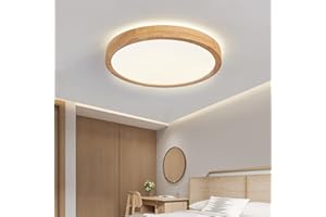 Baerolc 24W Plafon LED Techo Madera Redondo,Φ30CM Madera moderna Lampara de Techo 4500K Blanco Neutro Lámpara de Techo Para Cocina Sala de Estar Dormitorio Pasillo Comedo