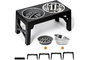 YY FOREYY Gamelles Chiens Surelevées Réglables 2 Bols et Gamelle Anti Glouton,Porte Gamelle Chien Surelevee 5 Hauteur,Support Gamelle Chien Antidérapant Chien de Taille Moyenne Grand(Noir)