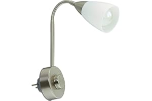 Briloner Lampa wtykowa Flexarm, lampa wtykowa E14, lampka do czytania 25 W, ze ściemniaczem obrotowym, matowo-niklowo-biały, metal, 25 W