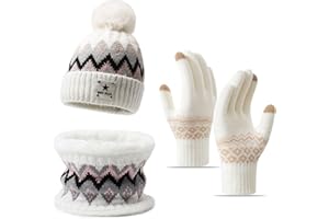 TYXHXTF Winter Warm Hat Scarf and Gloves Set, Women Knitted Pom Beanie Hat, Thermal Gloves Womens, Winter Warm Thicken Soft for Women Outdoor Sports 3 in 1 Cold Weather Set