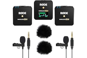 RØDE Rode, Wireless GO II, sistema microfono wireless a 2 canali, con 2 microfoni Lavalier Go e 2 protezioni antivento keepdrum