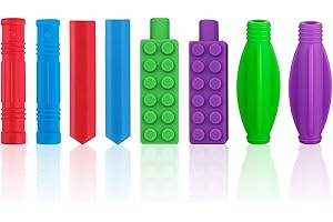 VEGCOO 8 Stück Beißring-Bleistiftaufsatz, Gute Flexibilität Sensorisches Kauspielzeug, Sichere Silikon-Kau-Bleistiftkappe, Bleistift Topper für Kinder mit Sensorischen Kaubedürfnissen