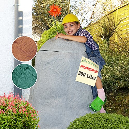 Preisvergleich Produktbild WINTER-SCHLUSS-SONDERPREIS: REGENTONNE REGENFASS REGENWASSERTONNE REGENSPEICHER REGENTANK - Frostsichere Regentonne FELS - 300l - mit stabilem Deckel und Wasserhahn (Natur-grün)