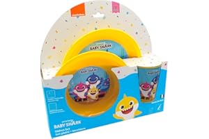 KLAMASTÉ S.R.L. Baby Shark - Set Pappa per bambini con 1 piatto fondo, 1 piatto piano, 1 bicchiere