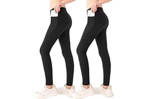 LIKCAISA Girls Sports Leggings with Pockets Black Athletic Leggings Activewear Leggings Active Yoga Pants Running Leggings for Kids Youth Girls Size 11-12 10-12 12-13 9-10 8-10 6-8 7-8 9-11 13-14 Years