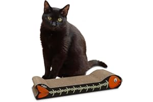 Croci - Arbre à Chat en Carton, 2 Couches Réversibles, avec Pieds Antidérapants, y Compris Un Sac d'herbe à Chat, Style Poisson, 44 X 14 x 7 cm