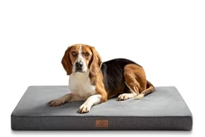 Bedsure Memory Foam Dog Bed Medium - Orthopedic Dog Mattress Bed for Small Crate with Removable Washable Cover, Water-Resistent Flat Dog Bed for Puppy, Grey, 74x46cm
