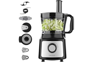 Cecotec Procesador de Alimentos FoodProcessor Comino 1000 Max. 1000W, 2 Velocidades, Bowl 2L, Exprimidor Zumos, 3 Discos Corte: para Picar, Rebanar y Amasar, Disco para Cremas, Acero Inoxidable