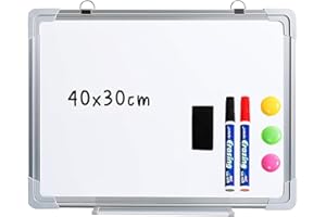 DOEWORKS Lavagna per cancellare a secco di piccole dimensioni 40 cm x 30 cm, lavagna bianca magnetica con 2 pennarelli per gomma a secco e 2 magneti in modo casuale