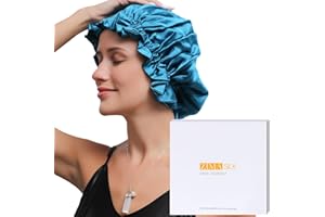 ZIMASILK 100% Mulberry Silk Bonnet for Women Hair Care, Double-Layer Silk Shower Cap, Natural Hair Wrap for Sleeping with Elastic Stay On Head (1Pc, Peacock Blue)