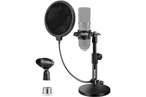 BILIONE Schreibtisch-Mikrofonständer Verbesserter, Verstellbarer Mikrofonständer mit Pop-Filter, Schockhalterung, Mikrofonclip, 1,6 cm auf 0,95 cm Metallschraubenadapter